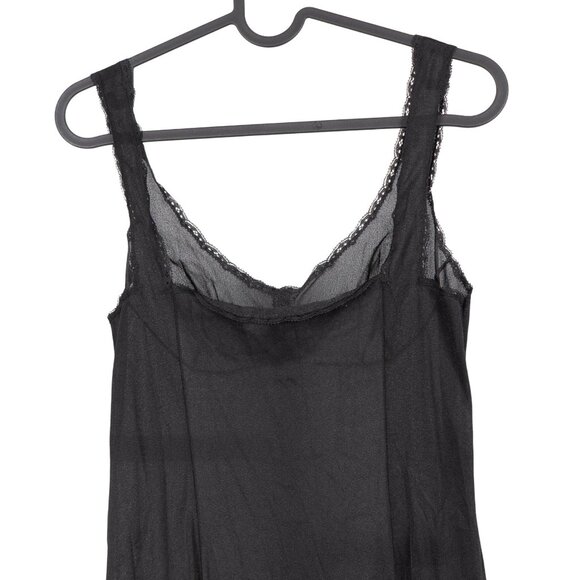 Sears VTG Black Full Slip Dress 32 Womens Lace Trim Adjustable Crepelon Long - Picture 4 of 8